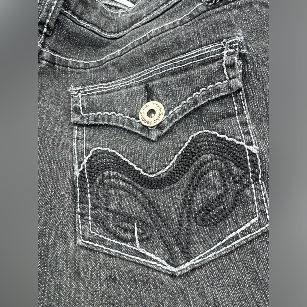 SUKO jeans light black wash boot cut cute detailing on pockets on the back